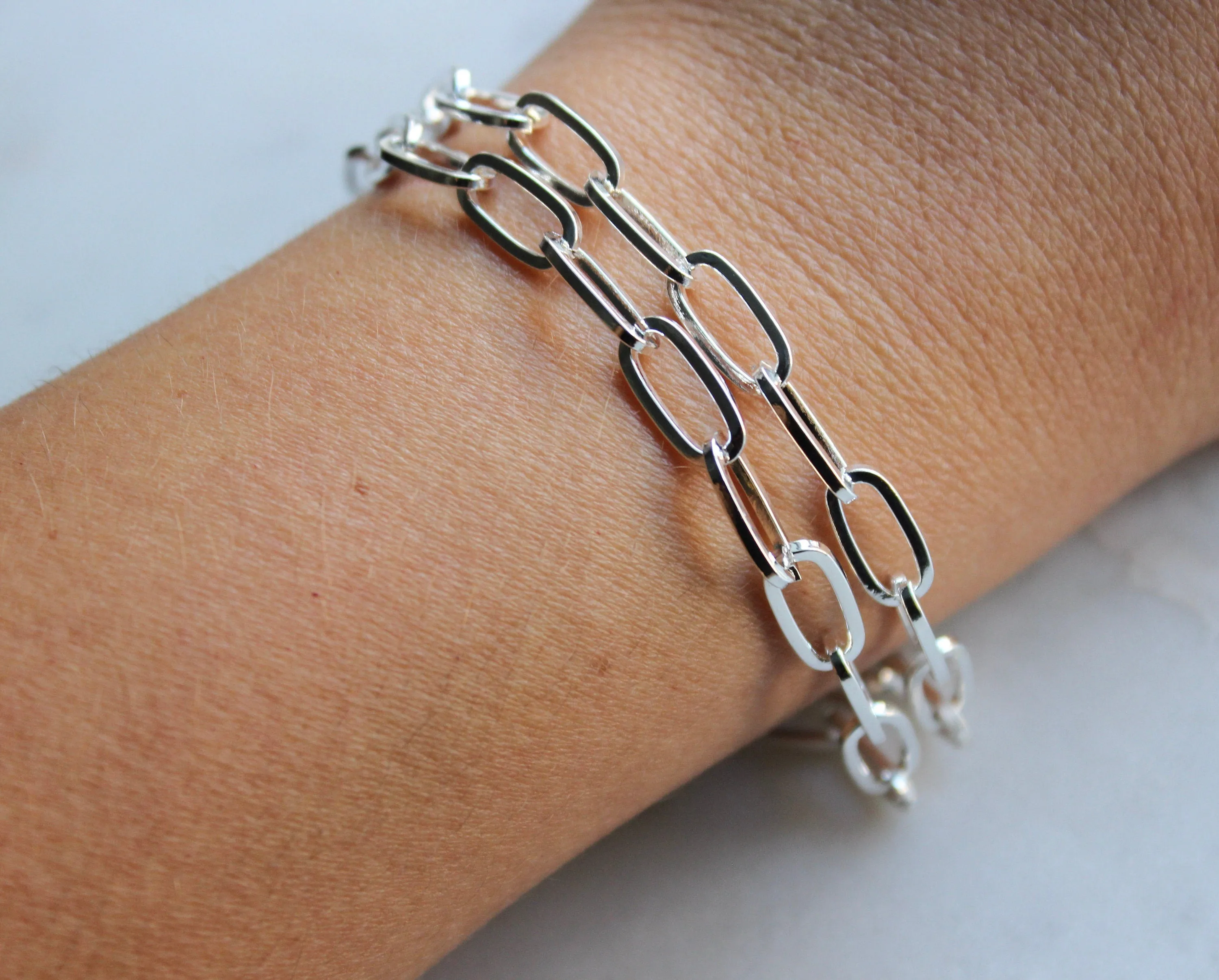 Silver Paperclip Bracelet Set, Paperclip Bracelets, Paperclip Jewelry, Link Chain Bracelets, Big Link Bracelet, Stackable Link Jewelry