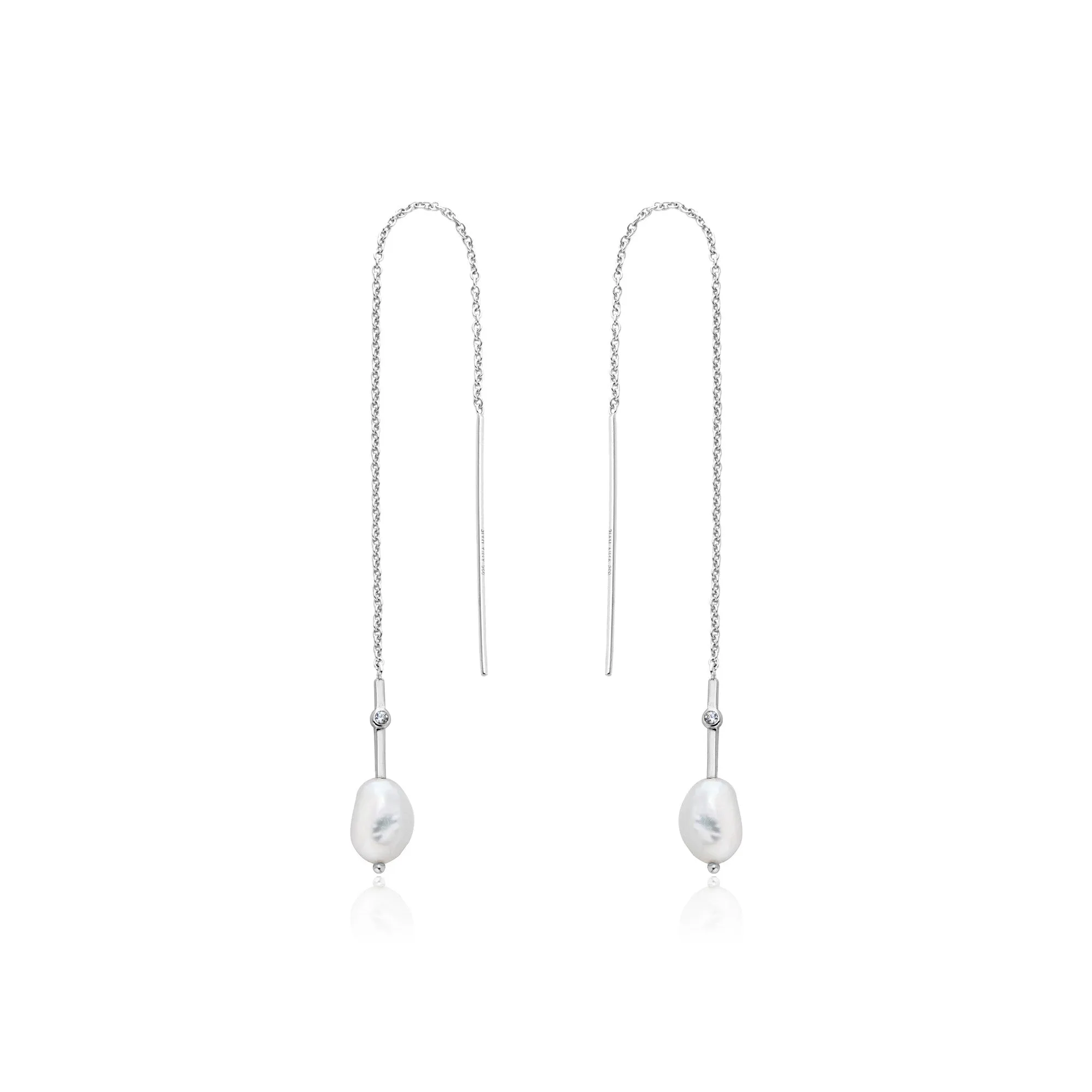 Silver Pearl Threader Earrings