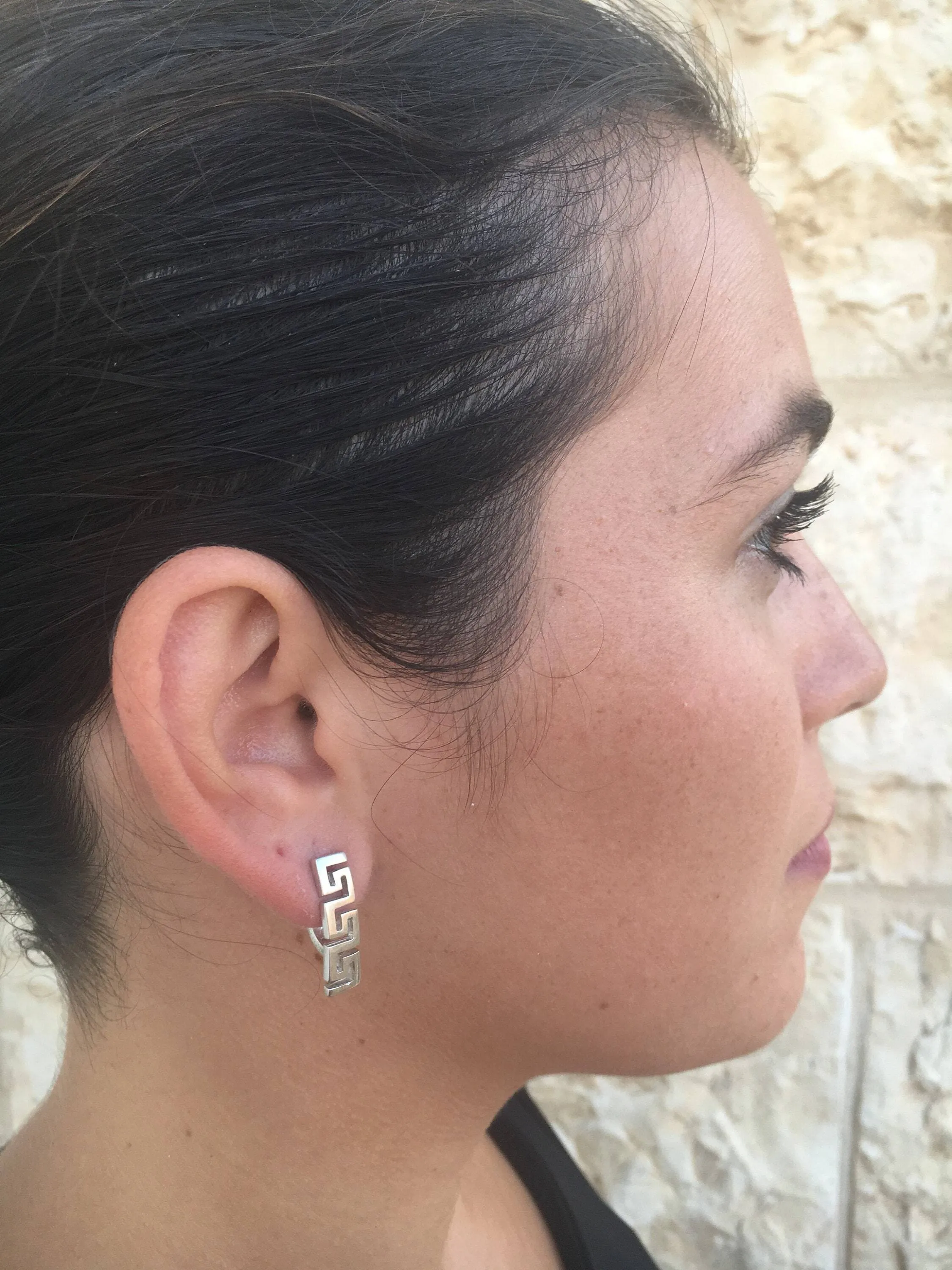 Silver Zigzag Earrings - Aztec Maze Earrings - Boho Drop Earrings