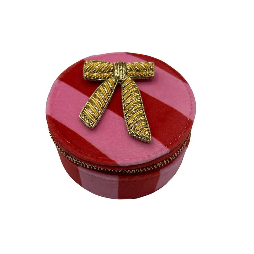 Sixton Jewellery Pink Stripe Travel Pot with Bow Brooch