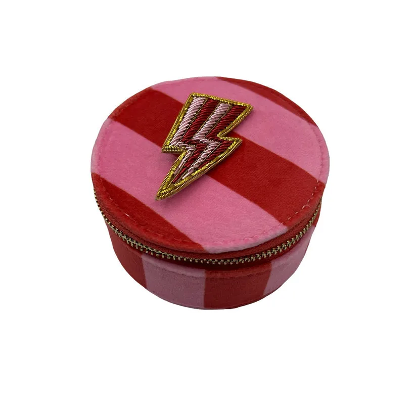 Sixton Jewellery Stripe Pink Travel Pot with Lightning Bolt Brooch