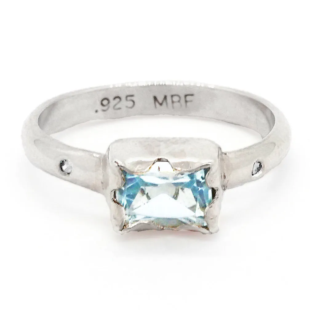 Sky Blue Topaz & Diamonds Ring (size 8 1/2)