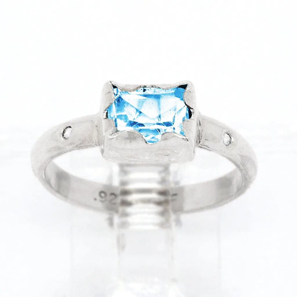 Sky Blue Topaz & Diamonds Ring (size 8 1/2)