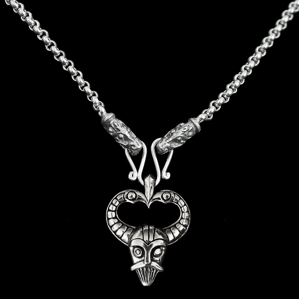 Slim Silver Anchor Chain Pendant Necklace with Gotland Dragon Heads