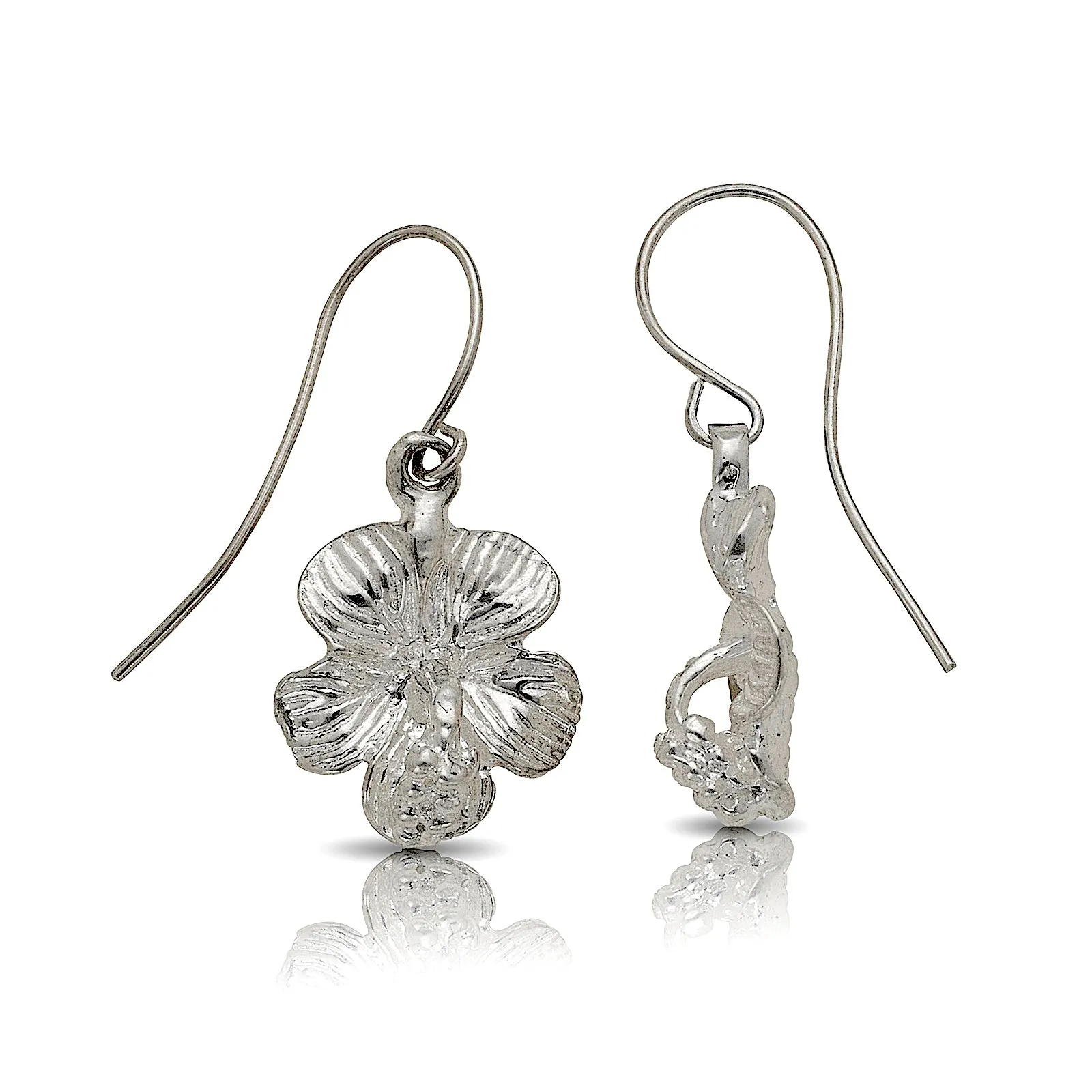 Small Hibiscus Flower .925 Sterling Silver Earrings