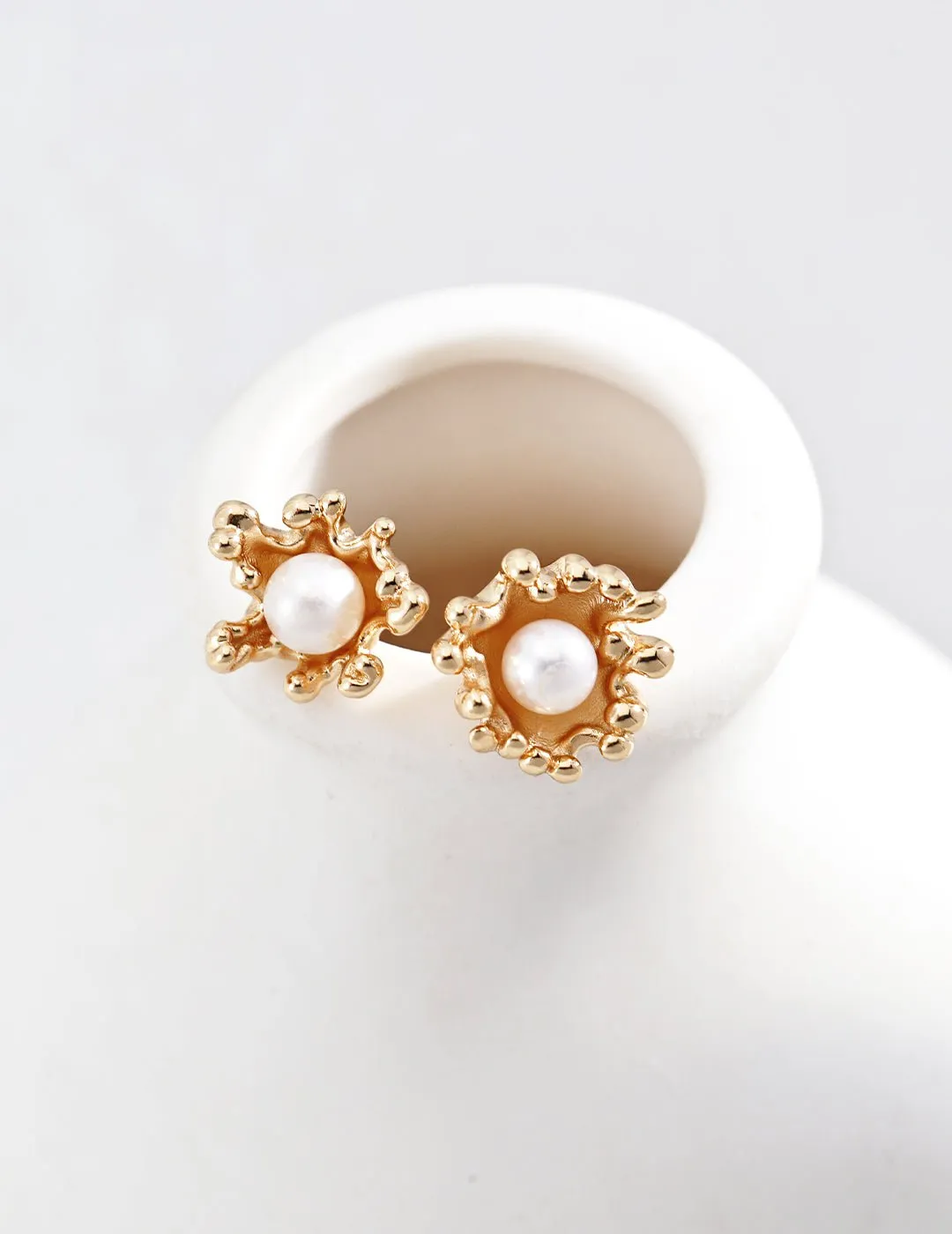 Small Petal Wrapped Pearl Stud Earrings