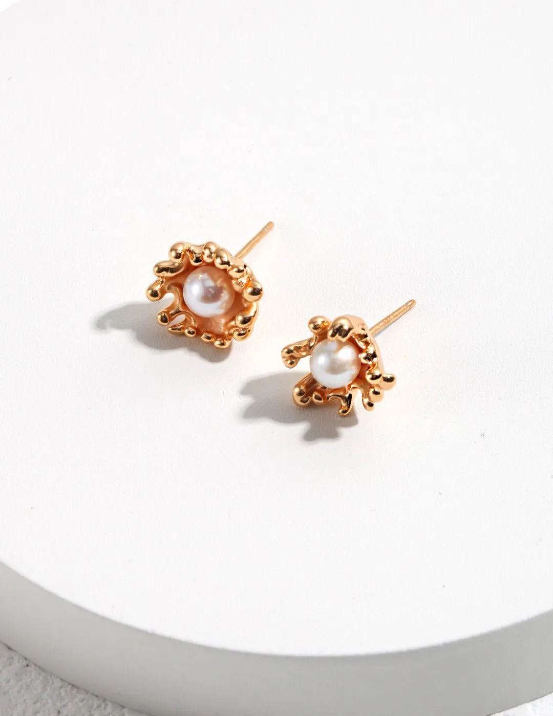 Small Petal Wrapped Pearl Stud Earrings