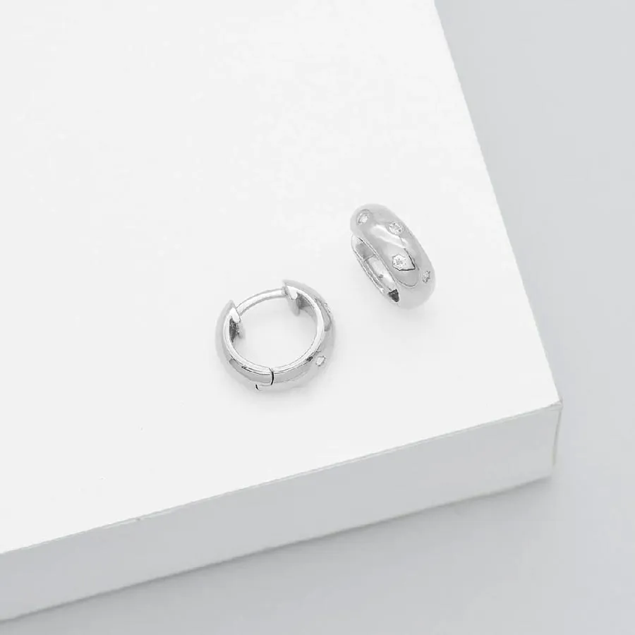 Solar Huggie White Topaz Earrings - Silver