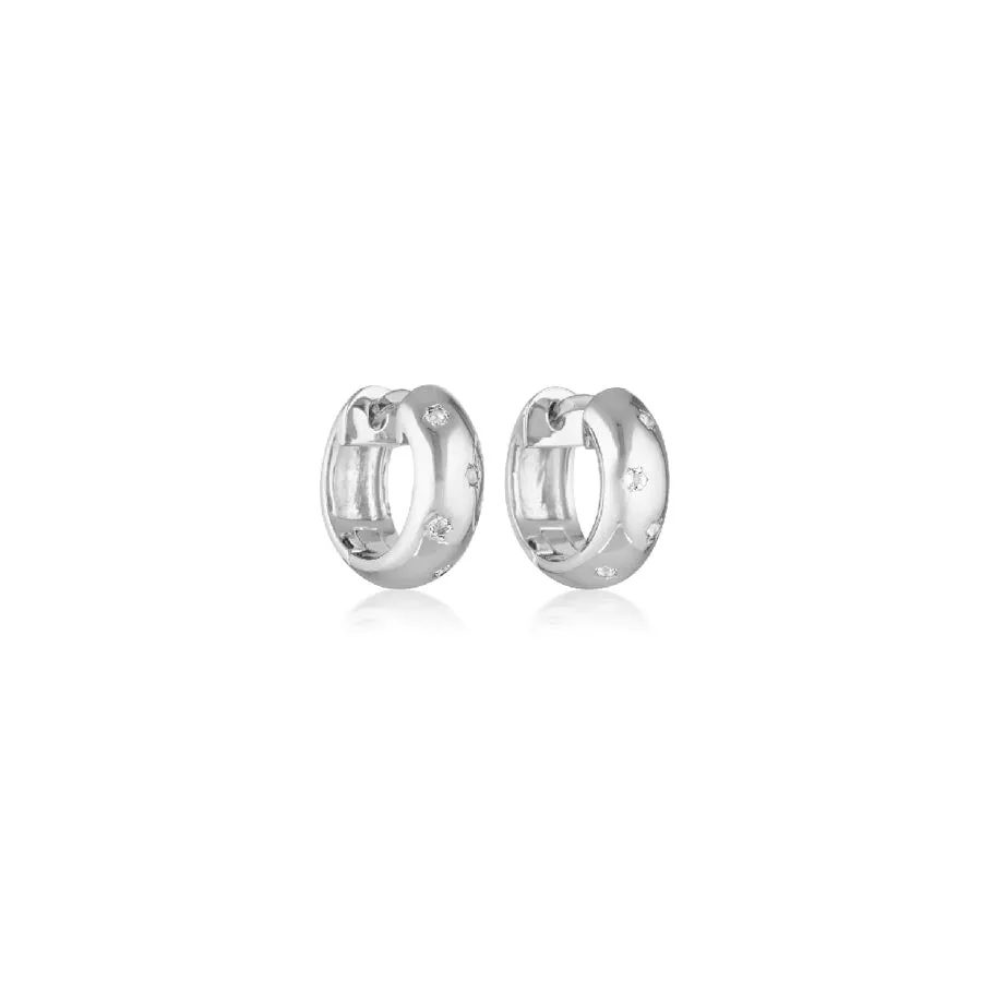 Solar Huggie White Topaz Earrings - Silver