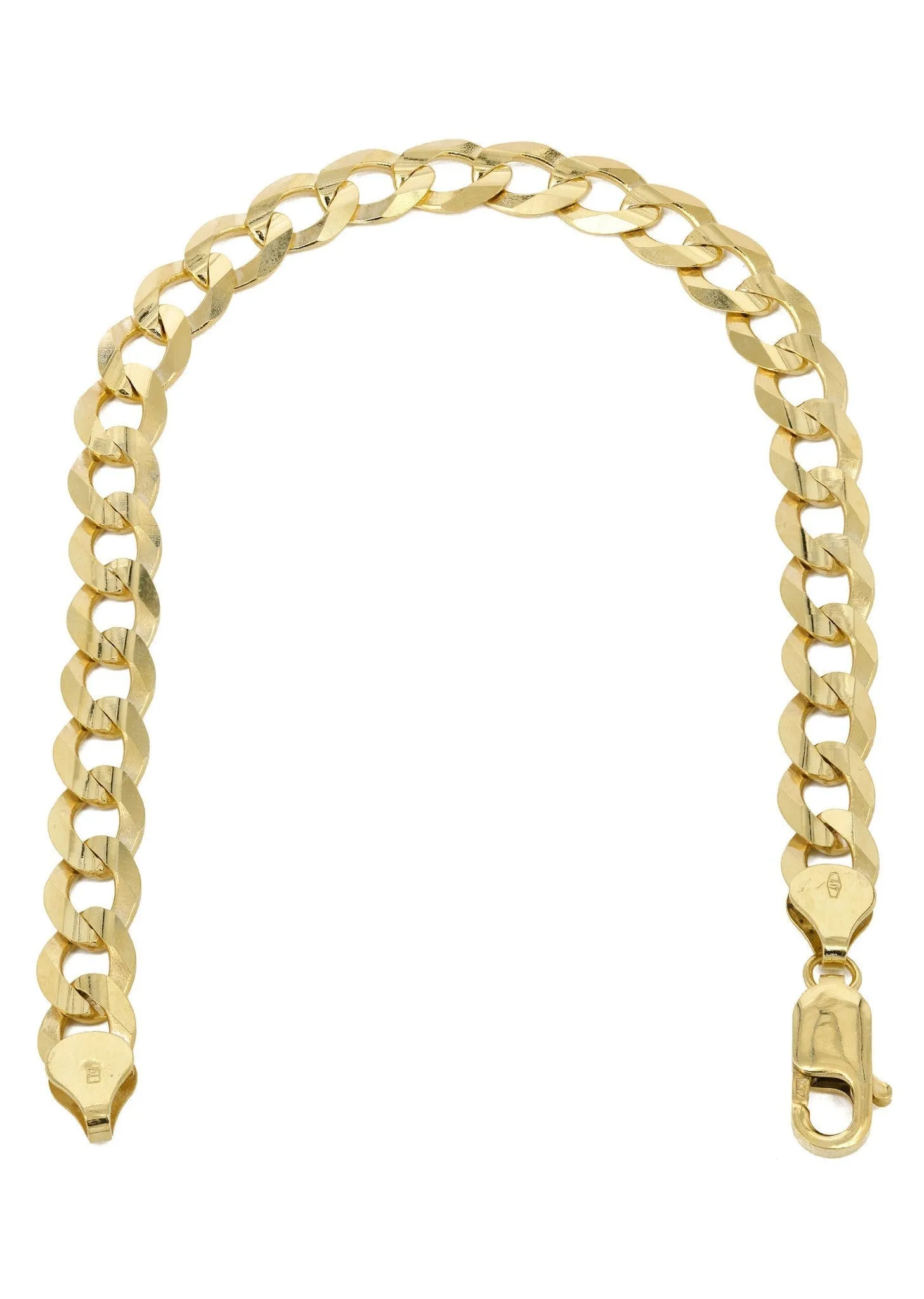 Solid Mens Cuban Curb Link Bracelet 10K/14K Yellow Gold