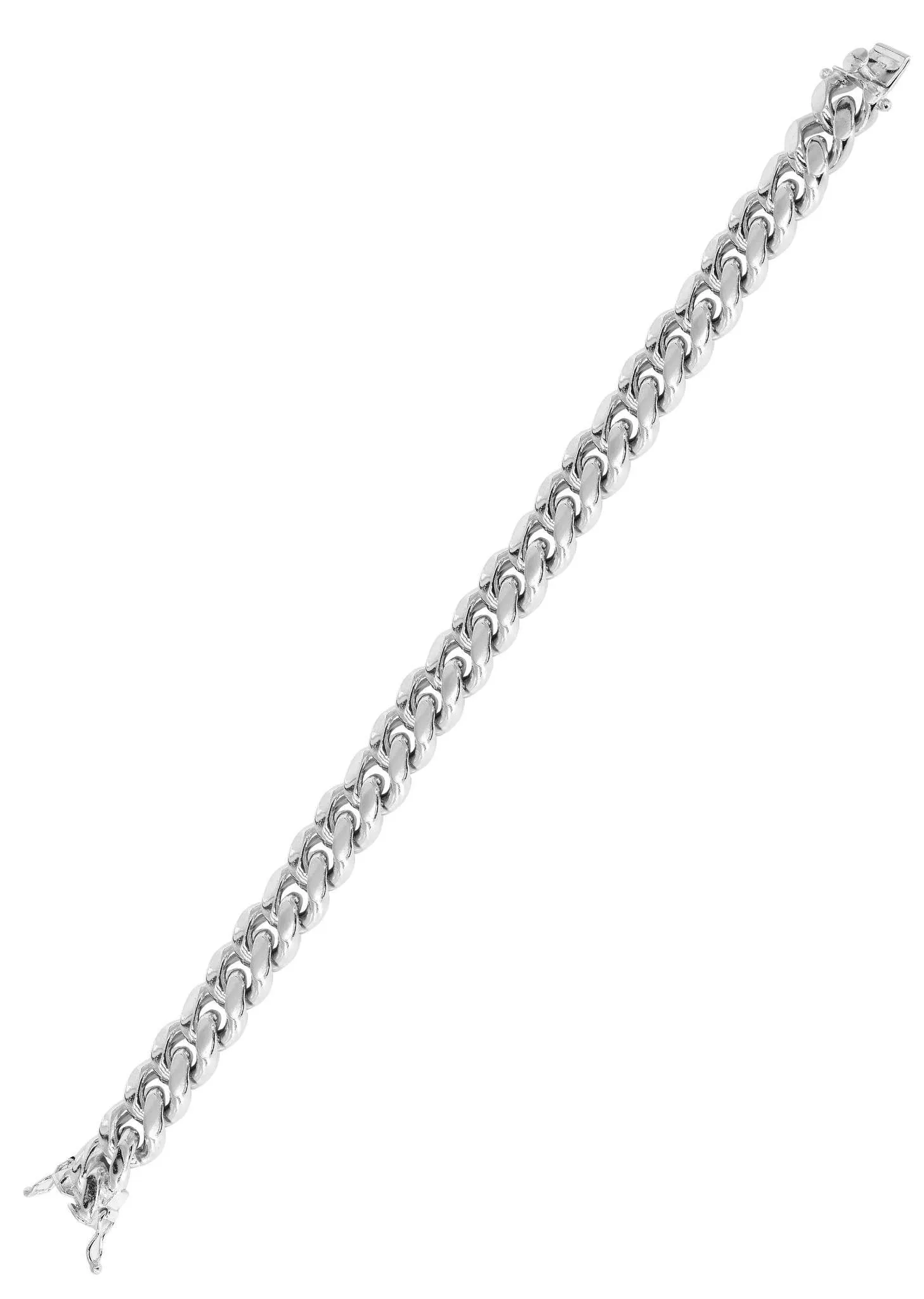 Solid Mens Miami Cuban Link Bracelet 10K White Gold