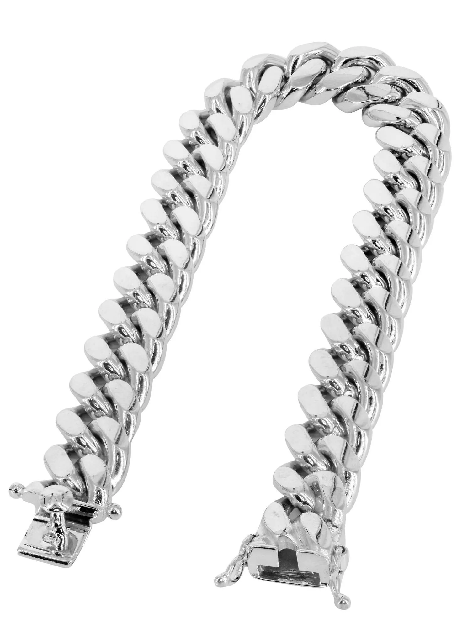 Solid Mens Miami Cuban Link Bracelet 10K White Gold