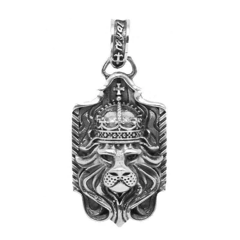 Solid Silver 925 Royal Lion King Pendant for Men's Necklace Gothic Cool 925 Sterling Silver Jewelry Men Thai Silver Pendant Gift (Pendant)