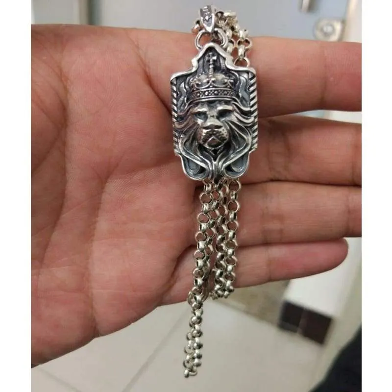 Solid Silver 925 Royal Lion King Pendant for Men's Necklace Gothic Cool 925 Sterling Silver Jewelry Men Thai Silver Pendant Gift (Pendant)