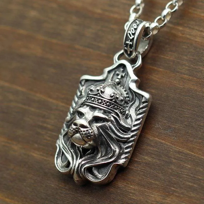 Solid Silver 925 Royal Lion King Pendant for Men's Necklace Gothic Cool 925 Sterling Silver Jewelry Men Thai Silver Pendant Gift (Pendant)