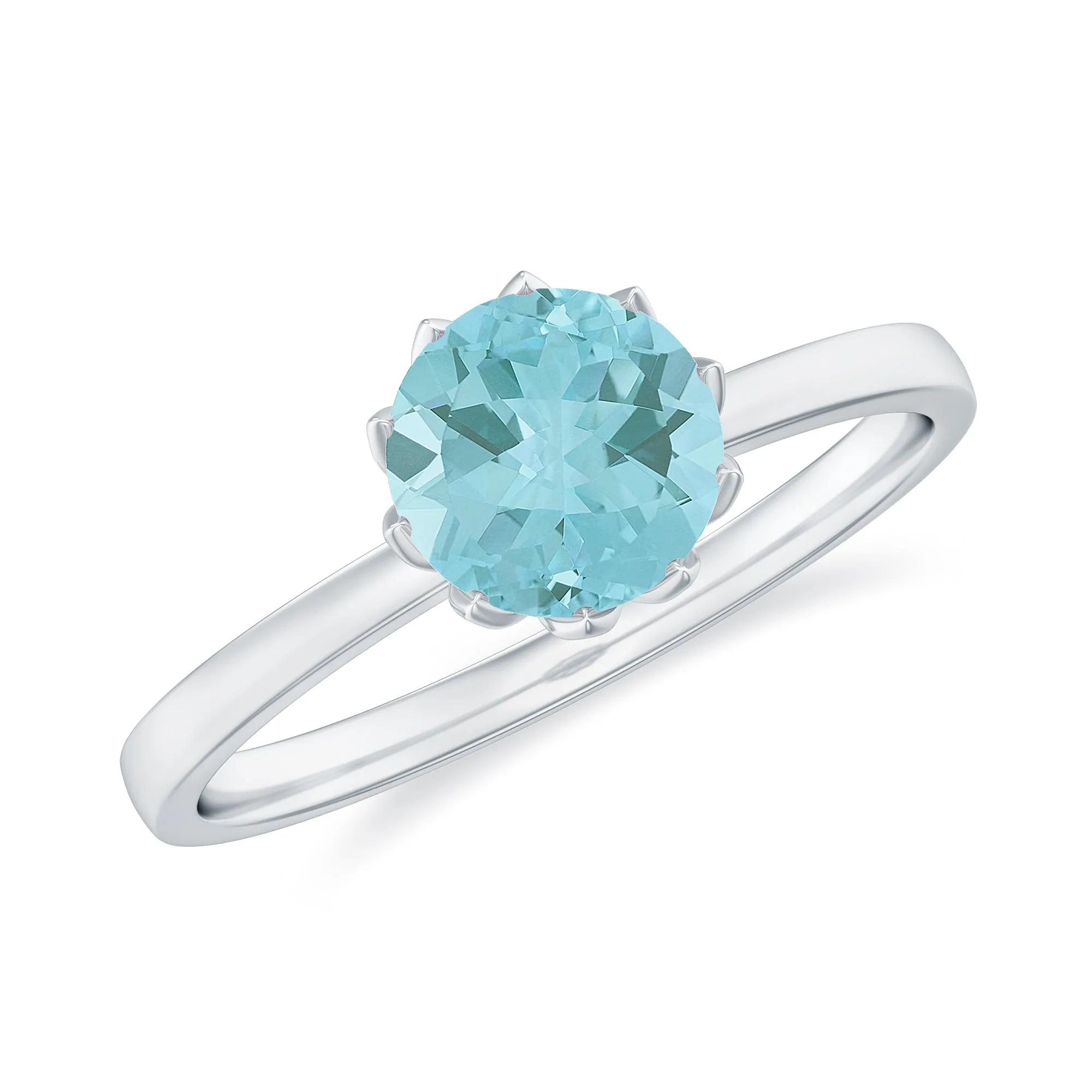 Solitaire Sky Blue Topaz Ring in Lotus Basket Setting