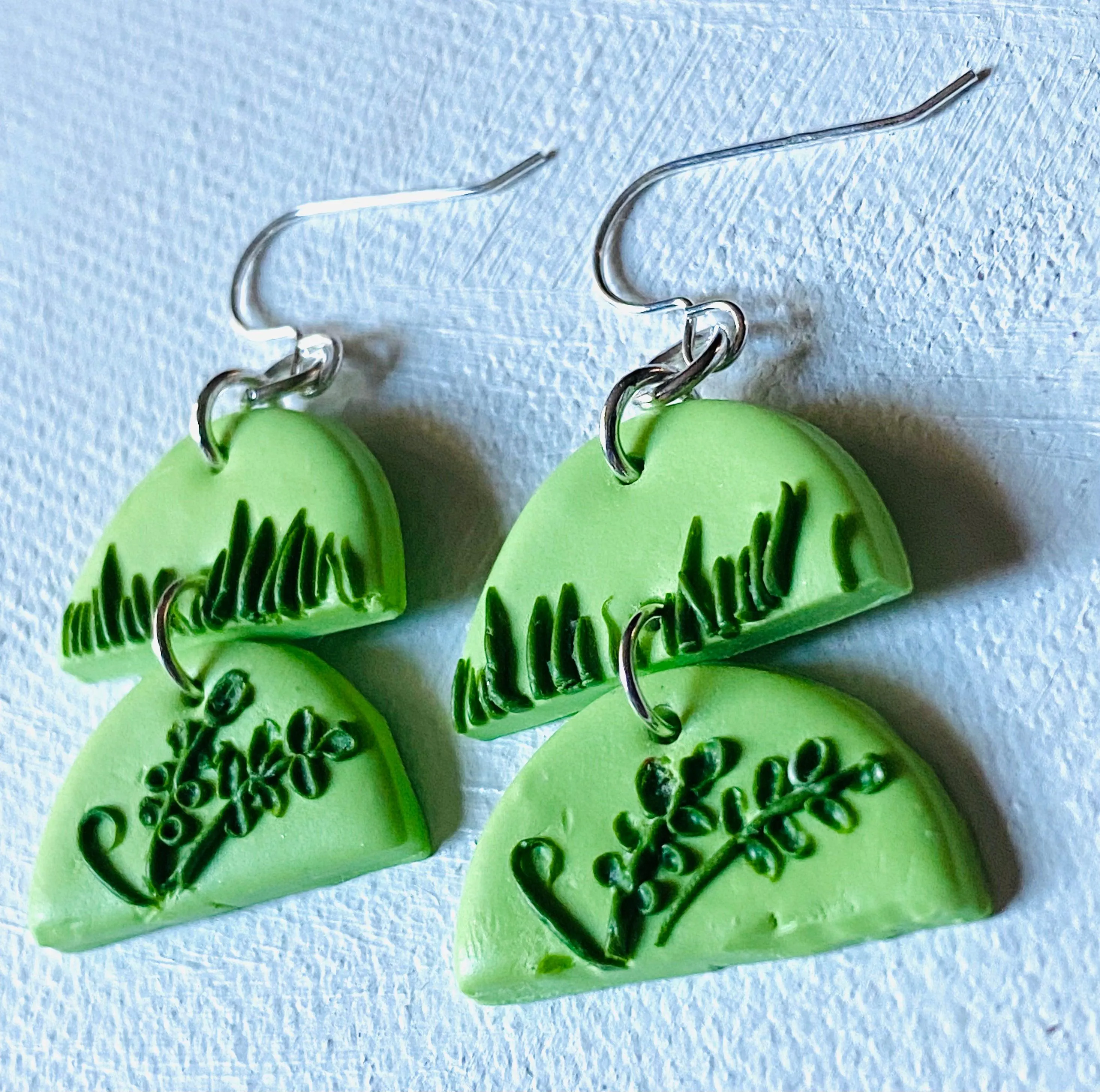 Spring Grass Design Clay Earrings, Grass Earrings, Spring Earrings, Clay Design Earrings