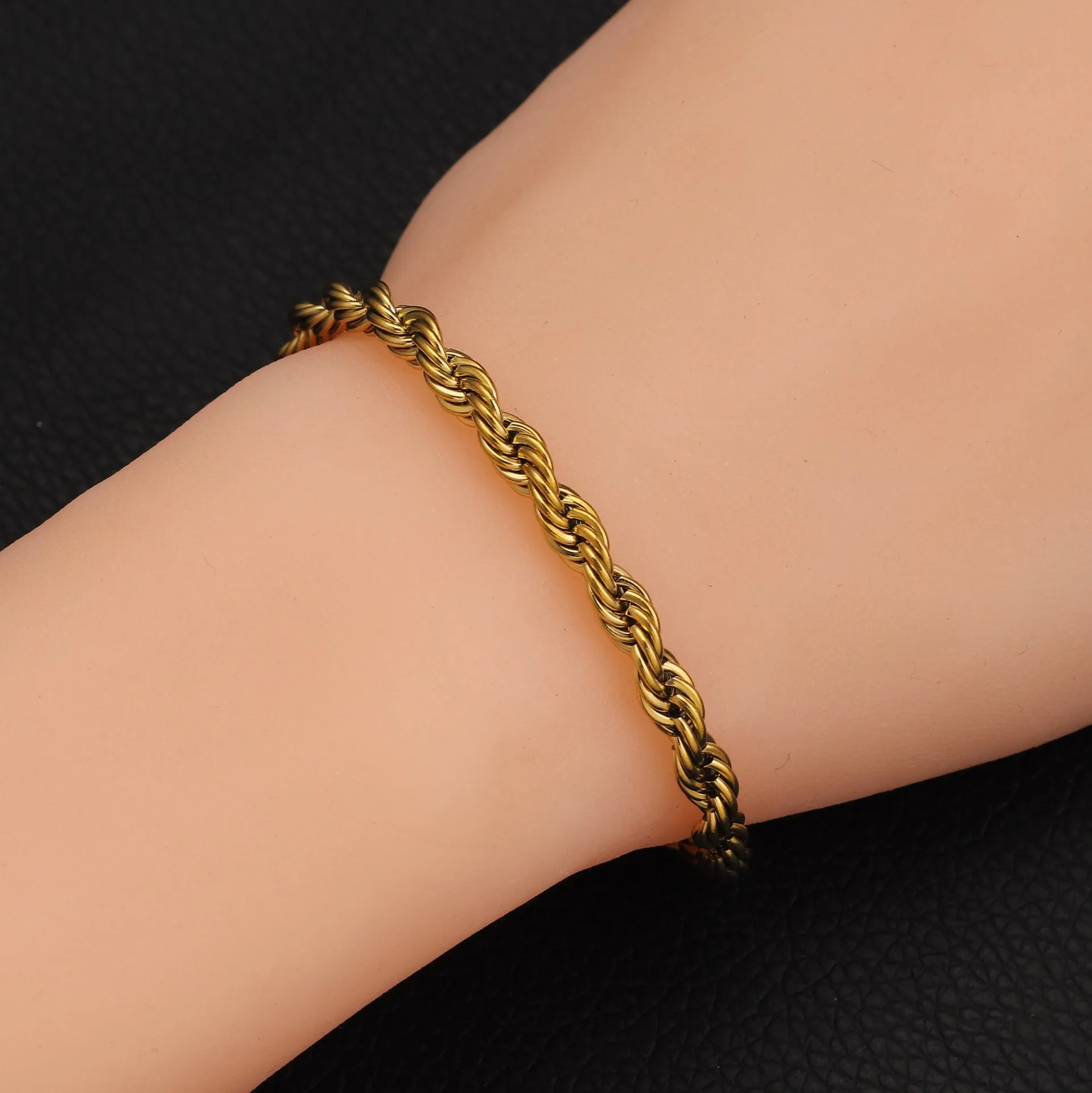 Stainless Steel Twist Braided Bracelet Gold Girls