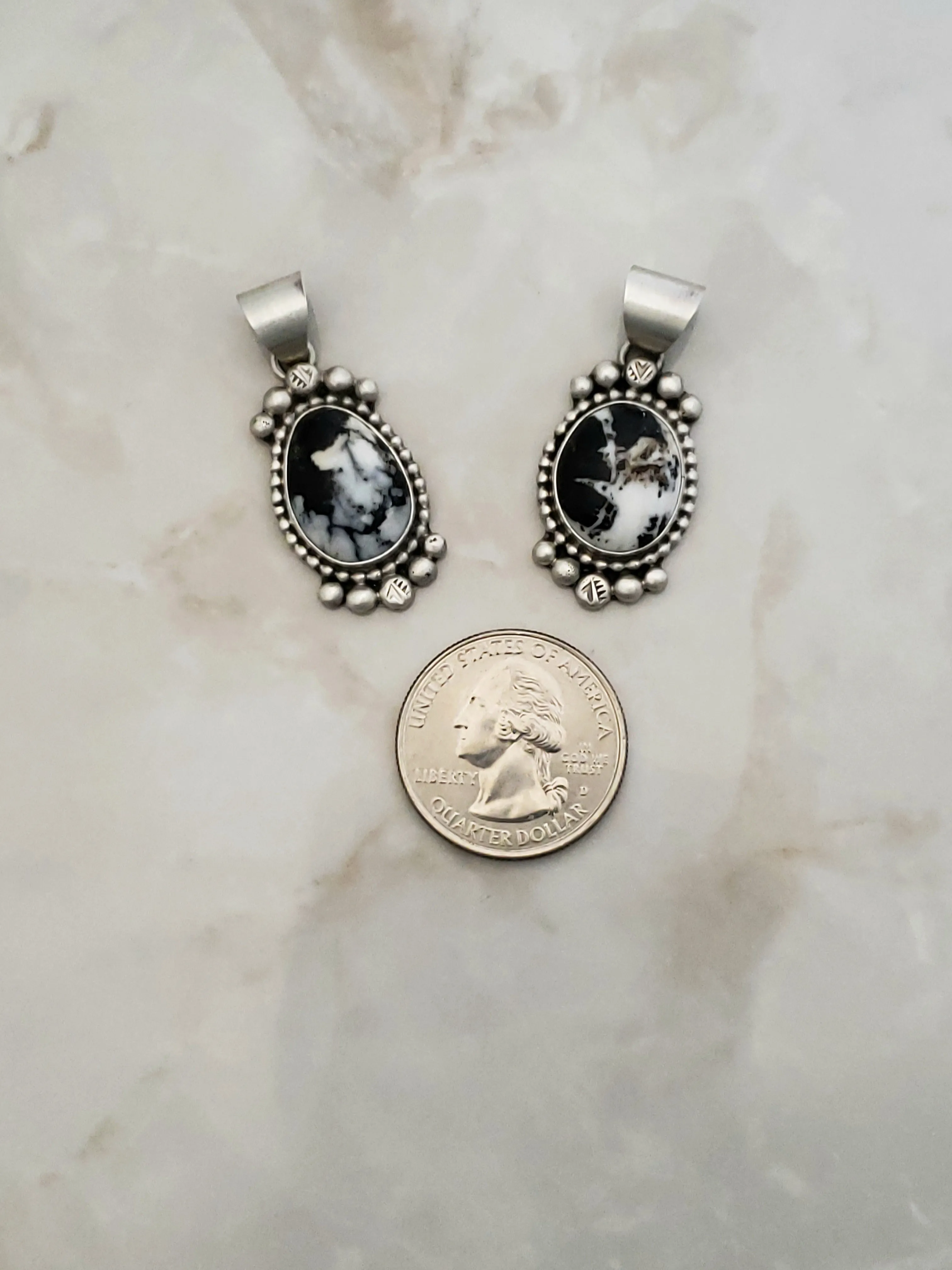 Stamped Sterling Silver White Buffalo Pendants