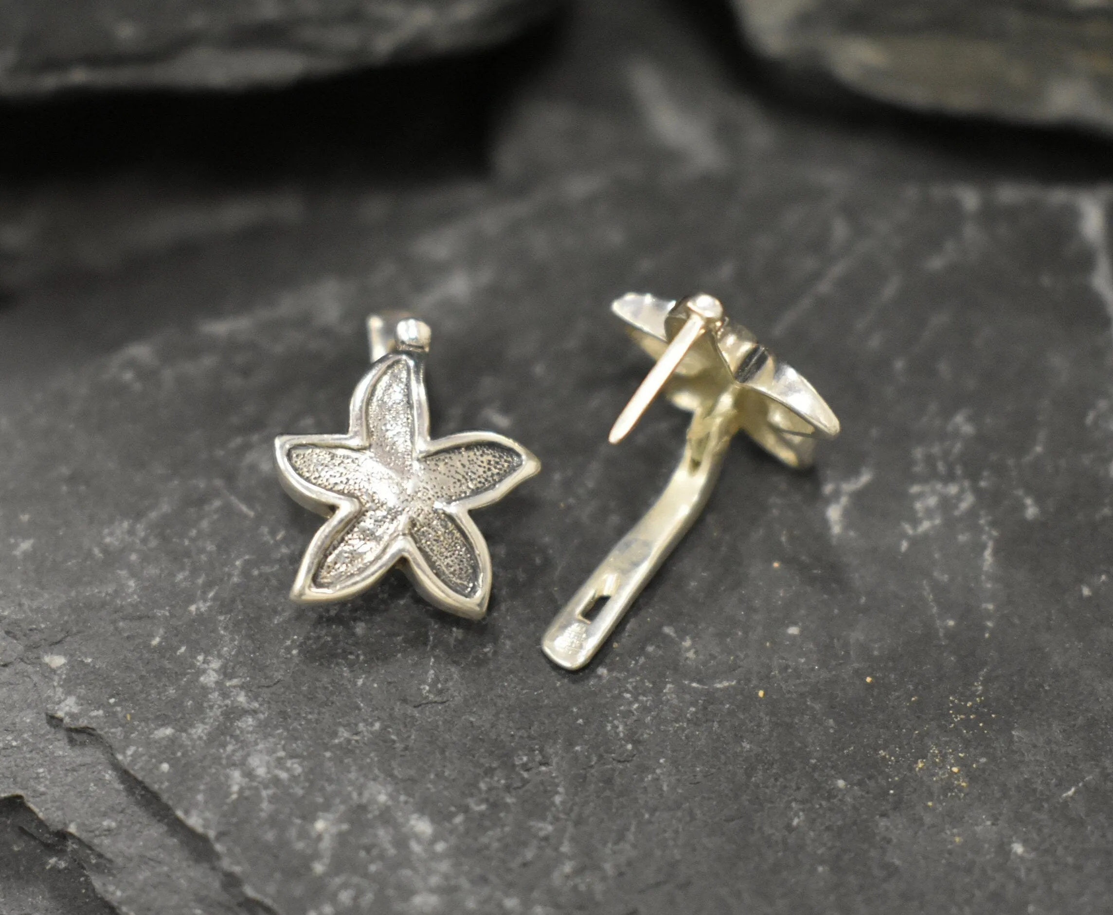 Starfish Earrings - Silver Flower Earrings - Silver Star Earrings