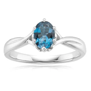 Sterling Silver 7x5mm Oval Cut Blue Topaz Ring