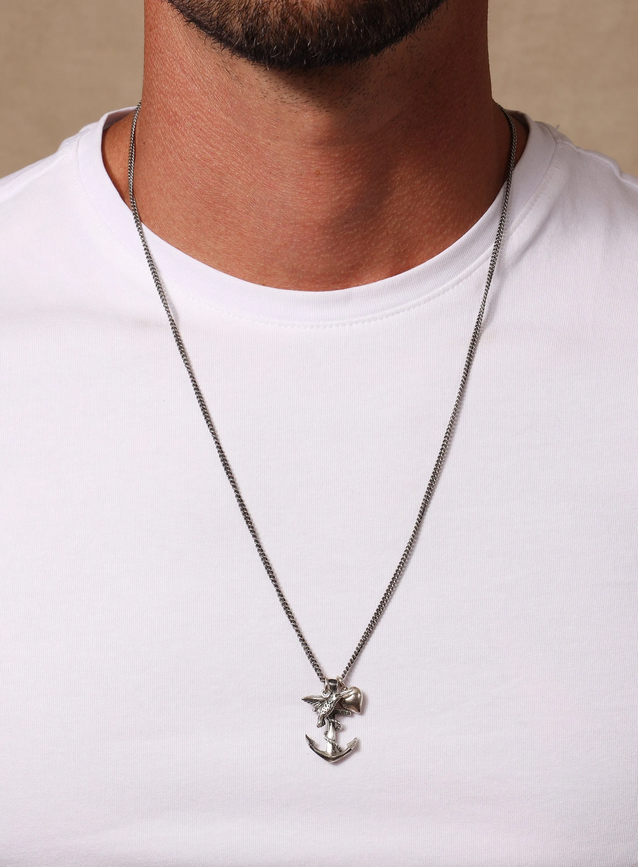 Sterling Silver anchor, hummingbird and heart Necklace