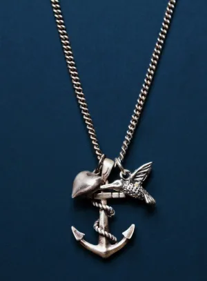 Sterling Silver anchor, hummingbird and heart Necklace