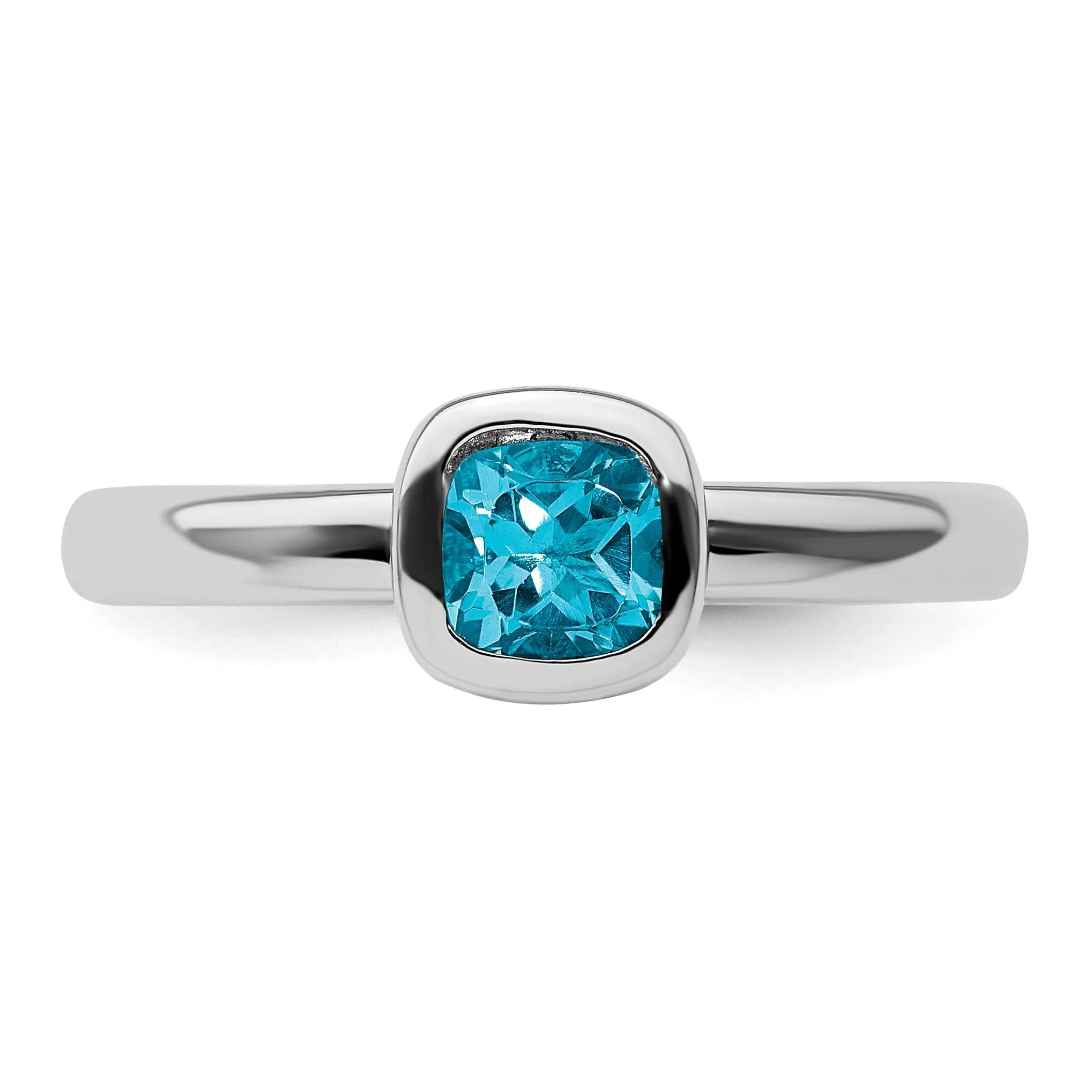 Sterling Silver Cushion Cut Blue Topaz Ring