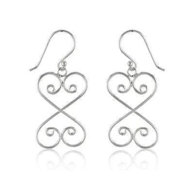 Sterling Silver Double Heart Scroll Earrings (95761)