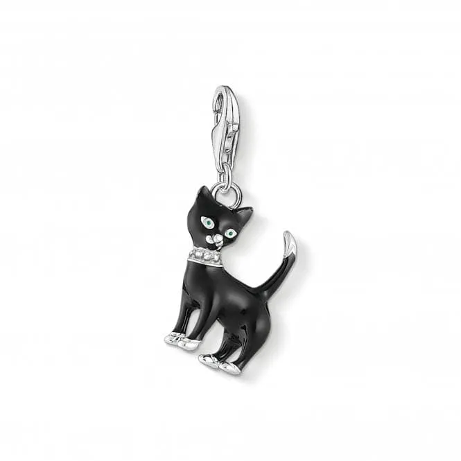 Sterling Silver Enamel Zirconia Black Cat Charm 1725-041-11