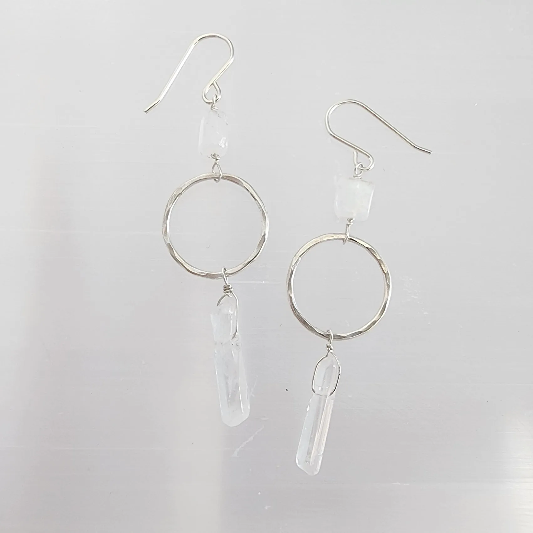 Sterling Silver Gemstone Earrings - Quartz and Moonstone