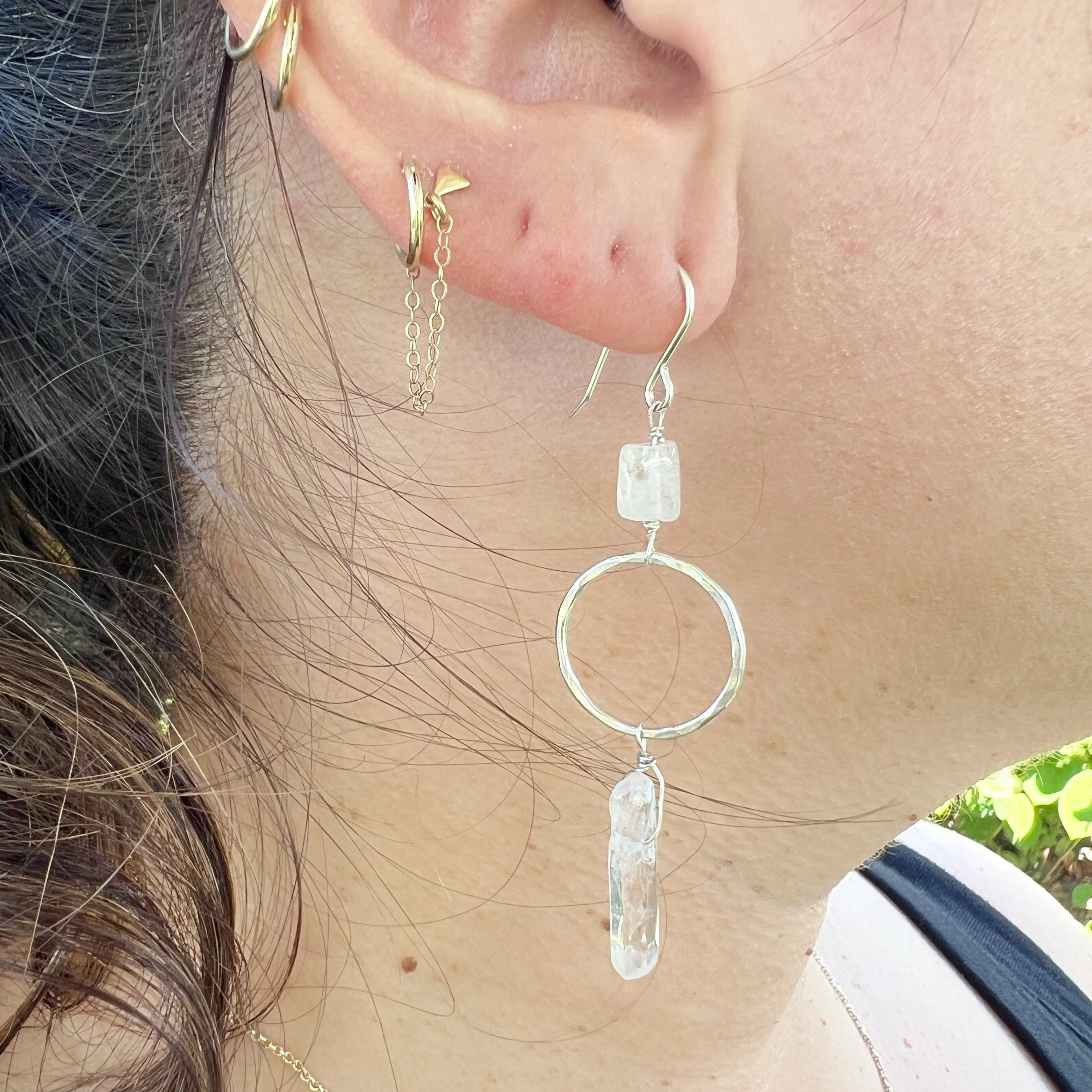 Sterling Silver Gemstone Earrings - Quartz and Moonstone