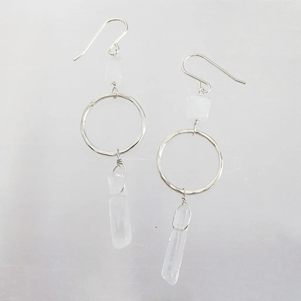 Sterling Silver Gemstone Earrings - Quartz and Moonstone