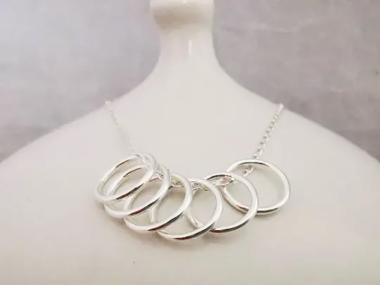 Sterling Silver Six Ring Story Necklace