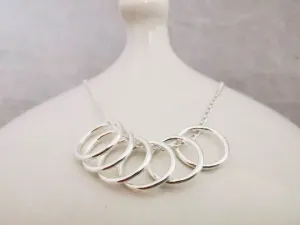 Sterling Silver Six Ring Story Necklace