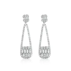 Sterling Silver Teardrop Earrings With Rectangle Baguettes - Long