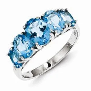 Sterling Silver w/Rhodium Light Swiss Blue Topaz 5 Stone Ring