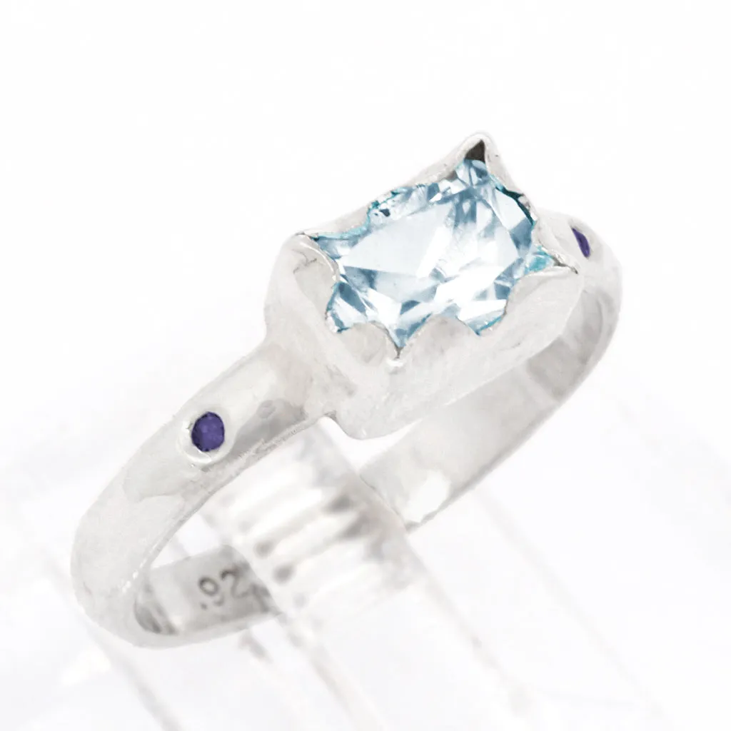 Swiss Blue Topaz & Diamonds Ring (size 7)