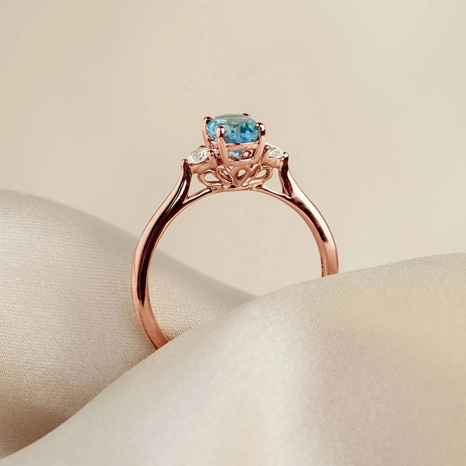 Swiss Blue Topaz and Diamond Ring Rose Gold - Kindra