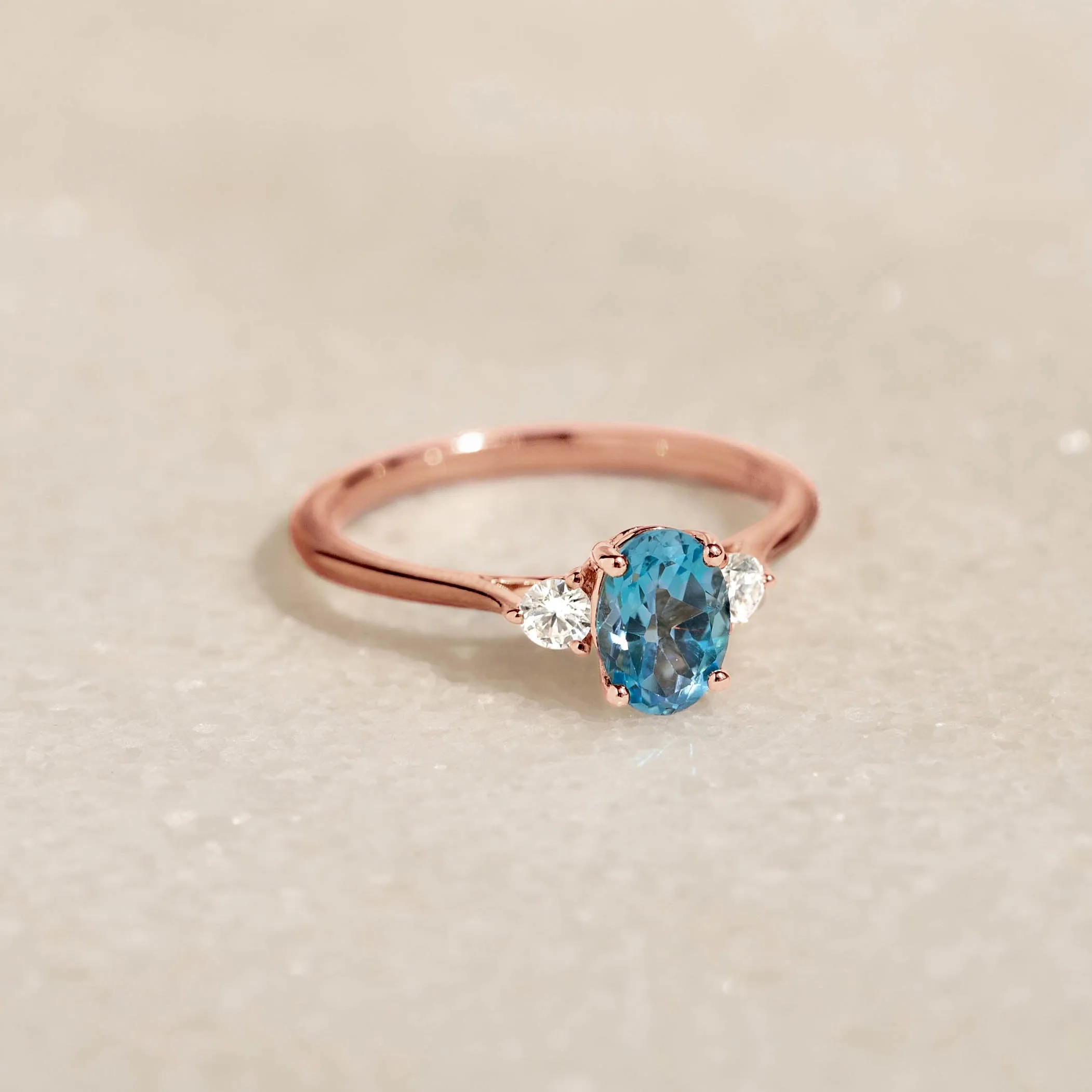 Swiss Blue Topaz and Diamond Ring Rose Gold - Kindra