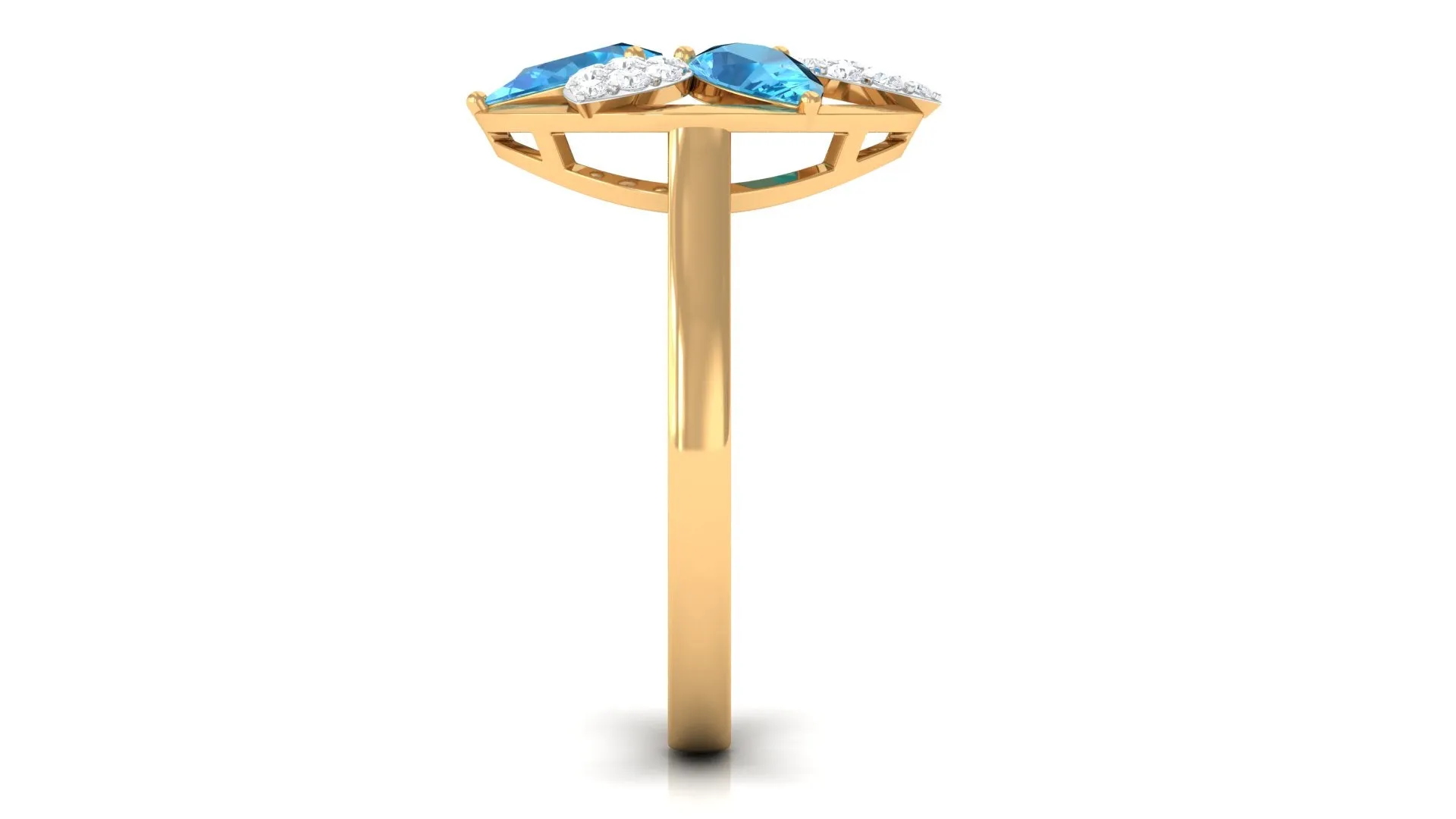 Swiss Blue Topaz Floral Cocktail Ring with Diamond