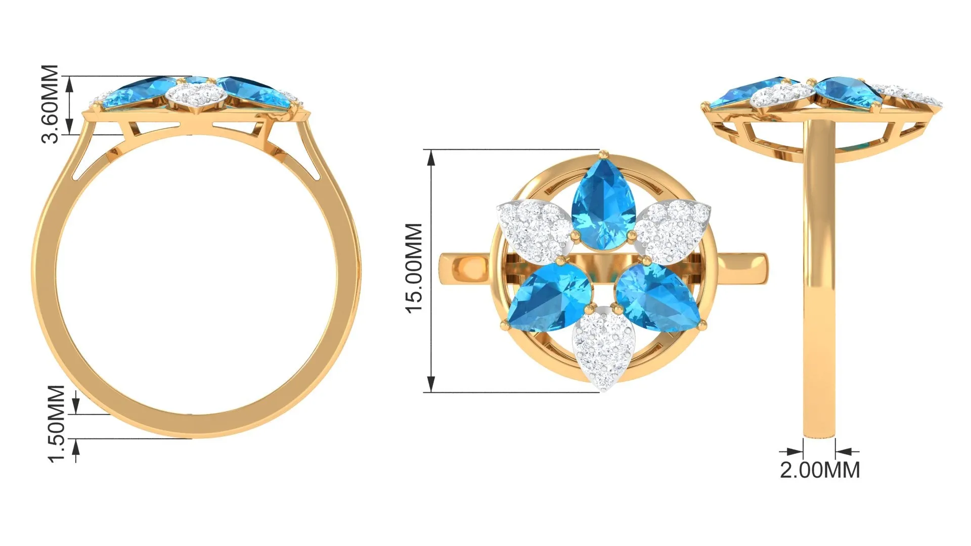 Swiss Blue Topaz Floral Cocktail Ring with Diamond