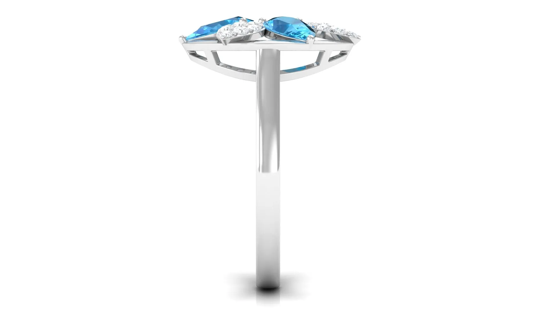 Swiss Blue Topaz Floral Cocktail Ring with Diamond