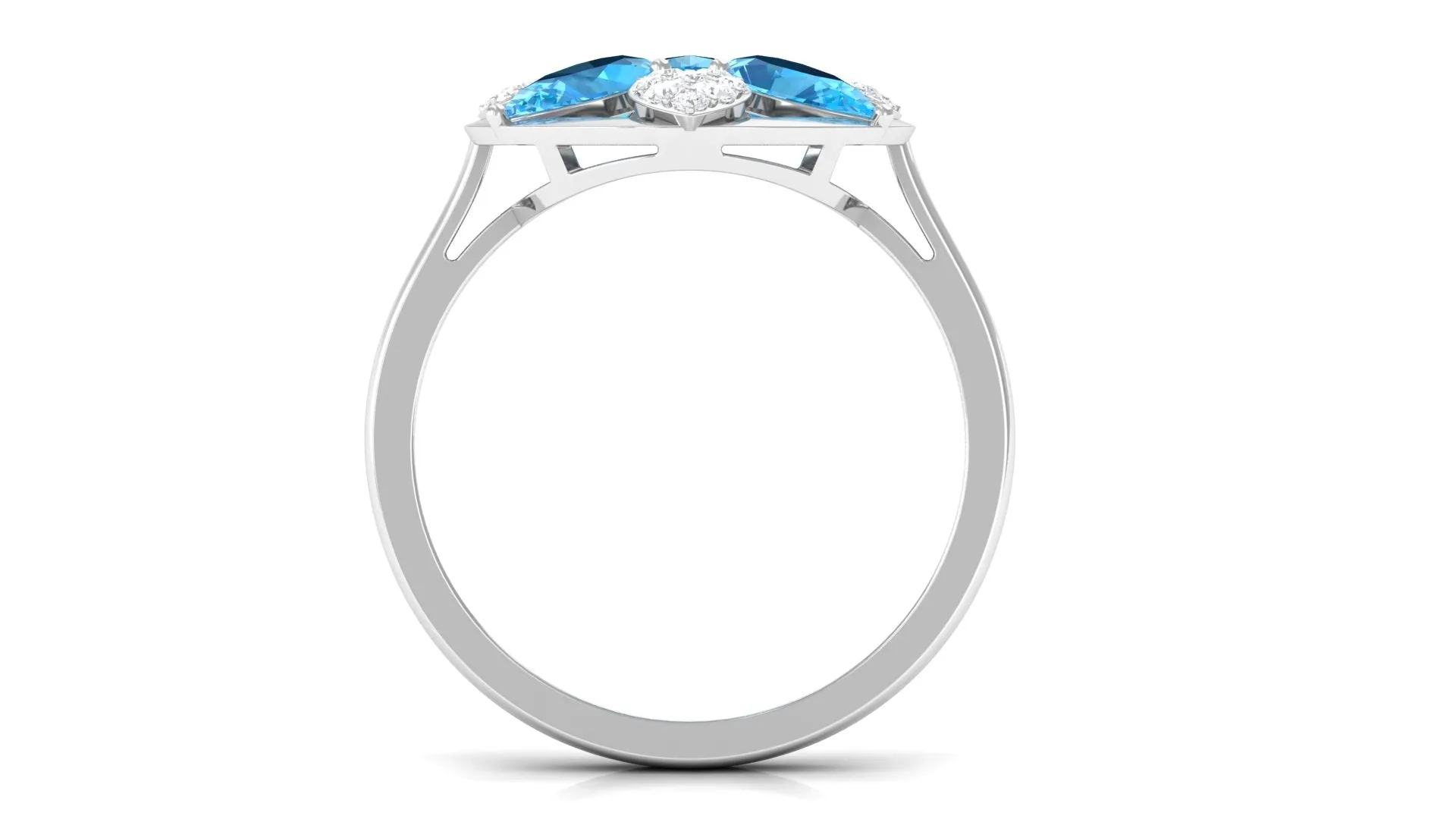 Swiss Blue Topaz Floral Cocktail Ring with Diamond