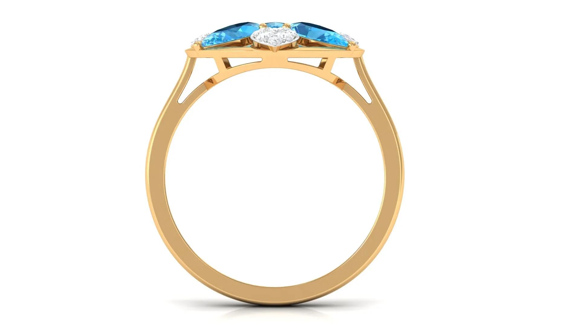 Swiss Blue Topaz Floral Cocktail Ring with Diamond