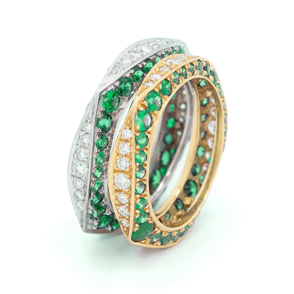 Tsavorite & Diamond Keshet Ring In Yellow Gold