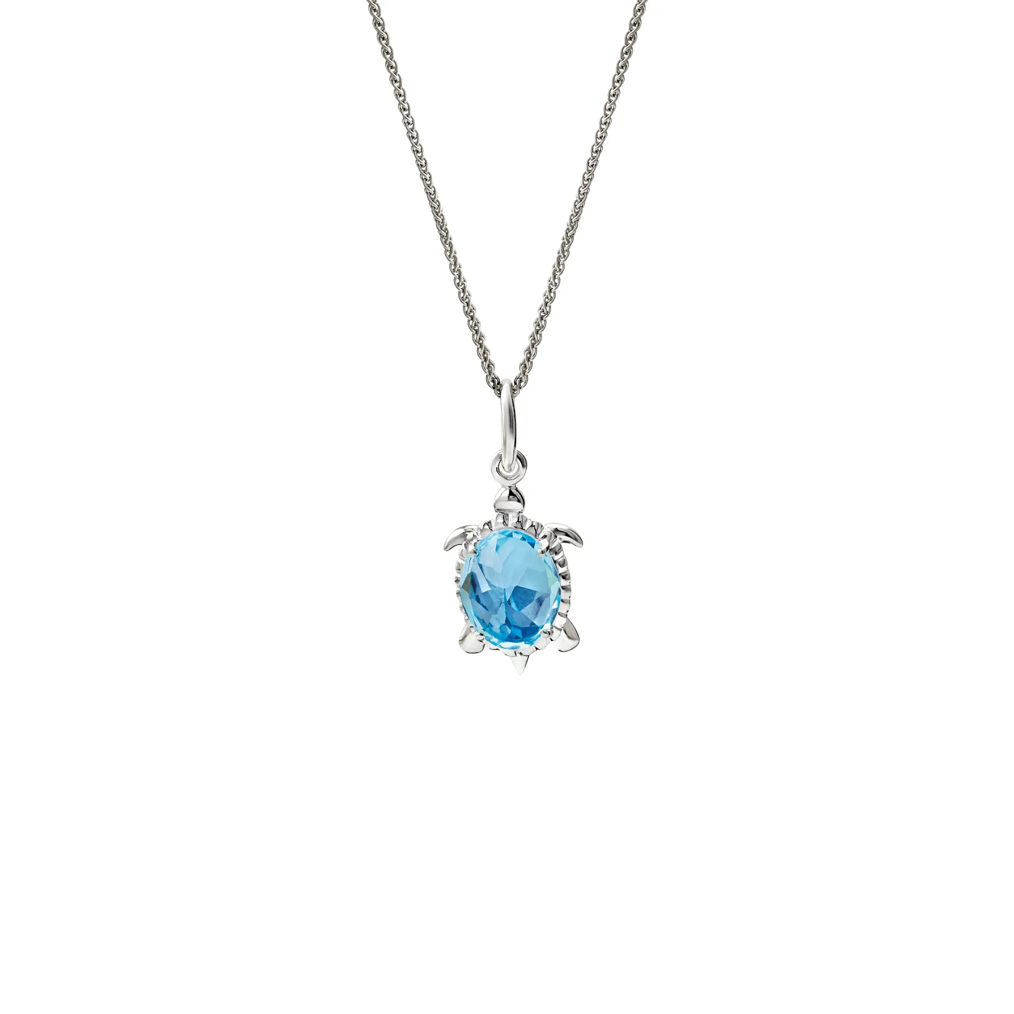 Turtle Necklace Pendant Silver - Blue Topaz