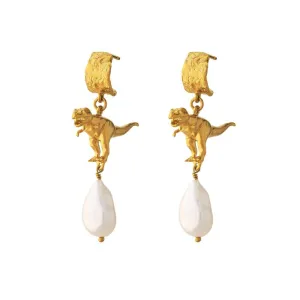 Tyrannosaurus Rex & Baroque Pearl Bark Huggie Earrings