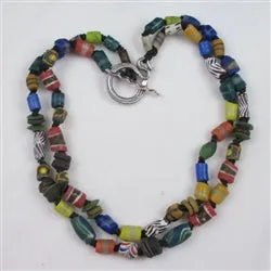 Variety of  African Trade Beads in a  Double Strand Necklace