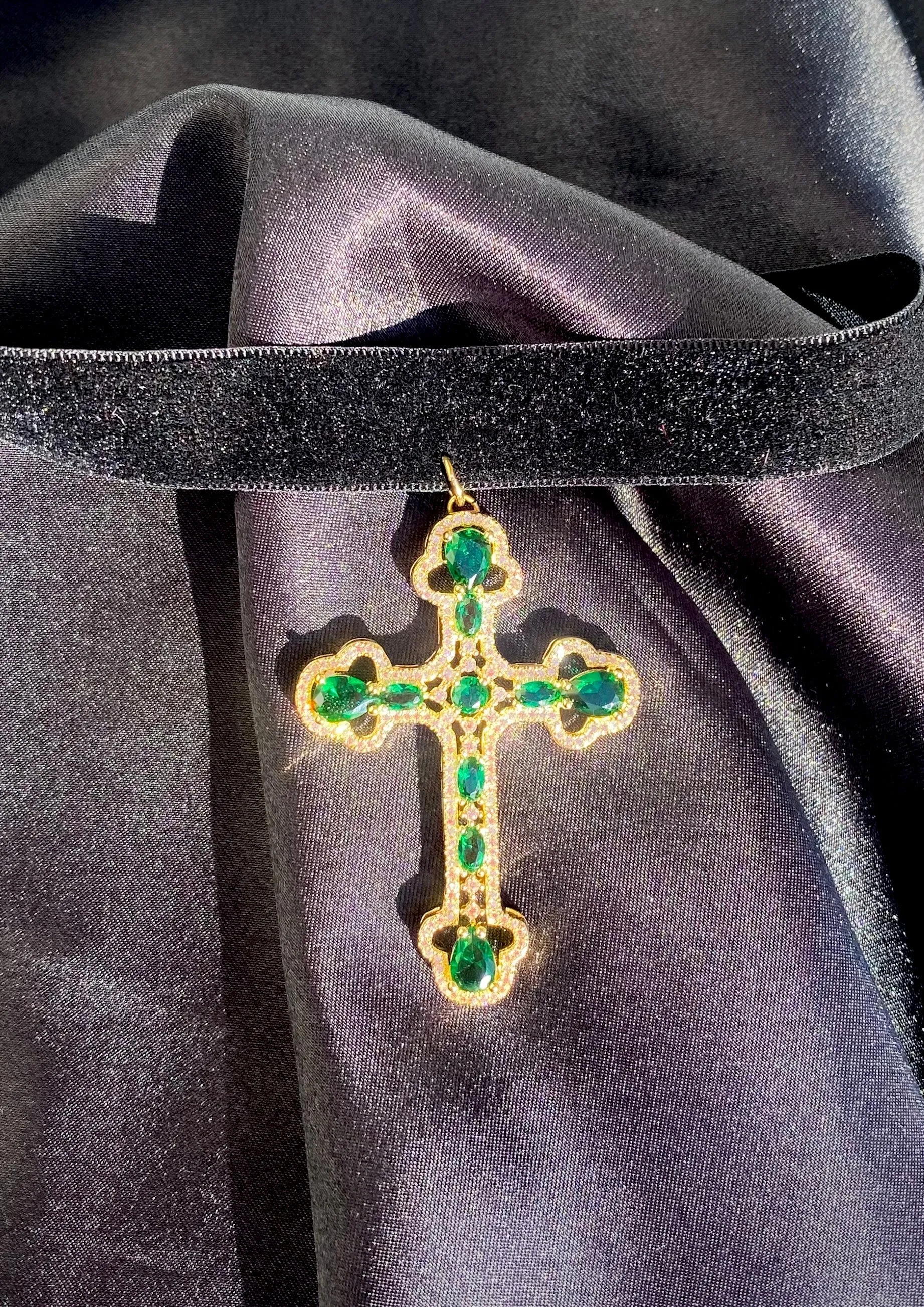 Velvet Ornate Cross Choker